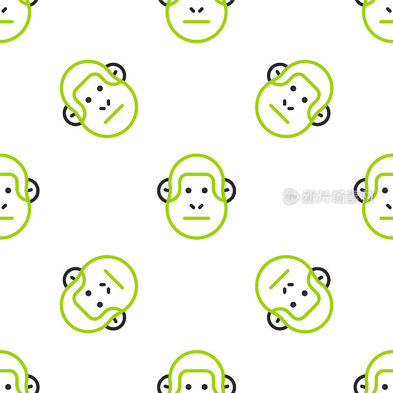 Line Monkey图标隔离无缝模式上的白色背景。动物的象征。向量